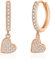 Kamise Dangle Hoop Earrings for Women, 925 Sterling Silver Hoops Earrings Hanging with Heart Pendant, Hypoallergenic Cubic Zirconia Rosegold Drop Earrings, 16mm Dangling Huggie Earrings with Gift Box