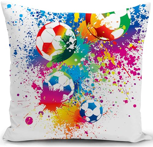 kissenbezug fussball bunt kissen deko geschenke für jungen fußballfans Fußball sofakissen kissenbezüge dekokissen couchkissen kissenhülle sofa schlafzimmer wohnzimmer zimmer zierkissen 40x40cm