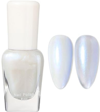 Pearl White Glitter Nail Polish Shimmering, Shell Spiral Silver Shimmer Quick Dry Nail Varnish, Shining Sparkling Long Lasting No Need Cure, DIY Nail Art Manicure, Birthday Gift for Women & Girls