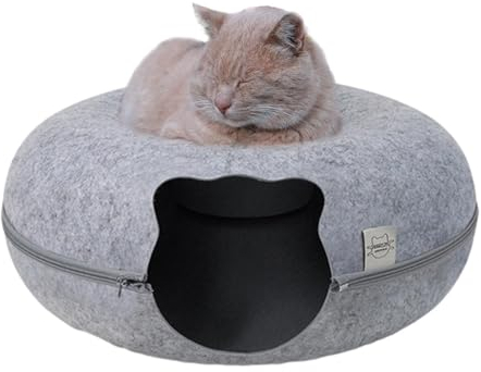 lyanny Katzentunnel Filztunnel, Katzen-Donut-Tunnel, Katzenhöhle, Abnehmbarer Donut Haustiertunnel Katzenhöhle für Cat, 50x50x20cm