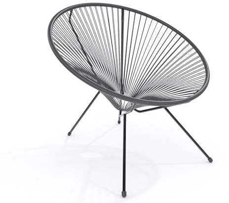 Poltrona Sedia Relax Con Seduta A Corde Intrecciate Ovale E Struttura In Acciaio Robusto Arredo Arredamento Giardino Esterno Terrazzo Salone Soggiorno Salotto Design 72 x 78 x 89 cm (Grigio Scuro)