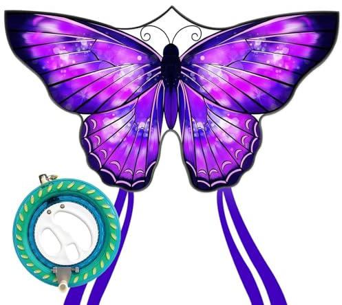 Purple Butterfly Kite with 7in Reel Winder, Easy Flying Kites for Adults