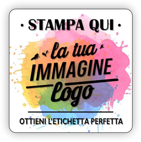 100 Adesivi Personalizzati - Etichette Adesive Personalizzate per Aziende, Sticker Personalizzati Compleanni, Logo - Grafica HD (Quadrato, 3x3 cm)