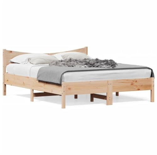 Tidyard Massivholzbett mit Kopfteil Holzbett Futonbett Bett Holz Doppelbett/Einzelbett Futonbetten Komfortbett Bettrahmen Schlafzimmerbett 160x200 cm Kiefer