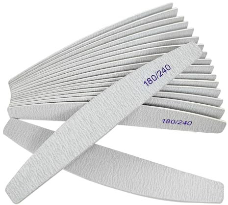 Limas de uñas (18 paquetes), lima de madera de grano 180/240, lima de uñas de madera de doble cara Emory para uñas naturales, profesionales, reutilizables, manicura, pedicura, media luna