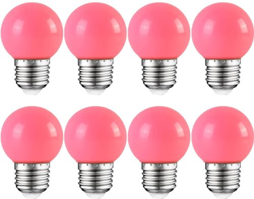 MODOAO E27 Coloured Light Bulbs, 8 Pack 3W LED Coloured GolfBall Bulb, 360° Beam Angle Lightbulbs, Mood Ambiance Lighting for Home Party, Bar, Christmas, Decoration Lighting (Pink)