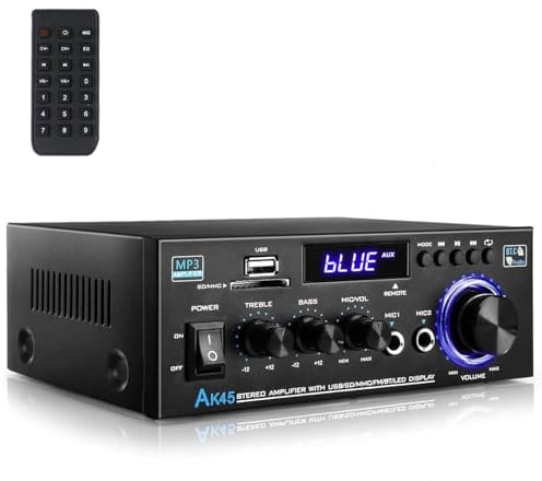 Romicta Amplificatore Audio AK45, Amplificatore HiFi, Amplificatore stereo 600W 2 canali, Bluetooth 5.0, 12V 220V display LCD, Hi-Fi, radio FM portatile, Scheda SD Card/USB, per la casa o per l'auto