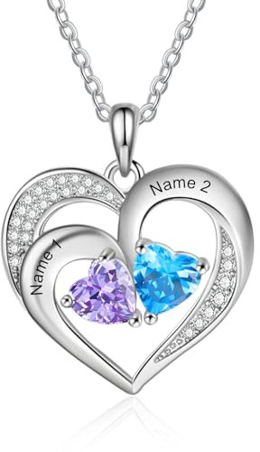 RolaOnly Personalisierte Damen Halskette mit Namen Kette Herz mit Gravur Schmuck für Damen Geschenke für Weihnachten Geburtstag Muttertag (2 namen)