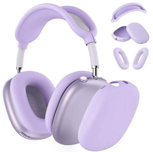 Custodia in silicone per cuffie AirPods Max, cover per auricolari e archetto per AirPods Max (USB-C/Lightning) (2024/2020), in morbido silicone per Apple AirPods Max, lilla pastello