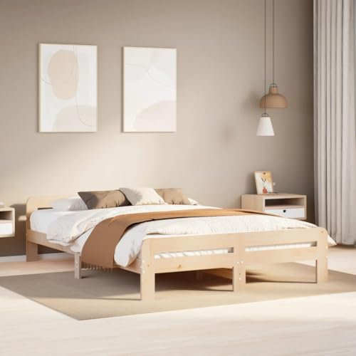 vidaXL Massivholzbett, Holzbett mit Kopfteil Fußteil Lattenrost, Doppelbett für Schlafzimmer, Bett Bettgestell, 140x200cm Kiefernholz