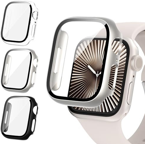 Fullife Confezione da 3 pellicole protettive per schermo da 42 mm, compatibili con Apple Watch Serie 11/10 con vetro temperato 9H, custodia protettiva antiurto per iWatch 42 mm (nero/luce stellare