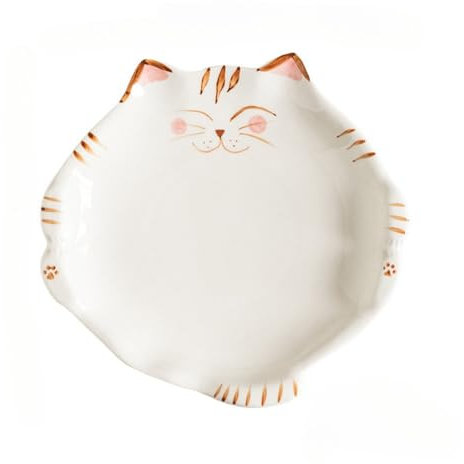 Plato De Gato Pastoral Cerámica Cena Con Forma Lindo Ensalada Frutas Verduras Arroz Underglaze Color Craft (Gato blanco,Placa)