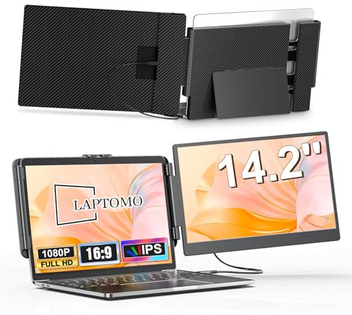 14.2 Laptop Screen Extender, Dual Laptop Monitor Extender, 1080P FHD Portable Monitor Built-in Speaker & Back-Stand Fit for Laptops 13-16.5, Plug & Play Suit for Win Mac Android
