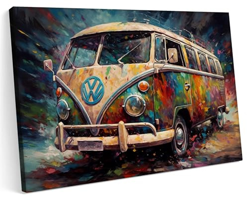 Printonia Leinwandbild m Malerei auf Leinwand 70x50 T1 Gurke VW Classic Abstract Neon Style GTA