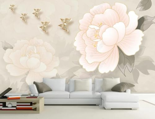 CLVIUJLBKLKSDD Fototapete 3D Effekt Vintage Pfingstrose Blume 300x210cm | Fototapete Schlafzimmer Wohnzimmer Kinderzimmer Wanddeko, Wandbild, Wandtapete