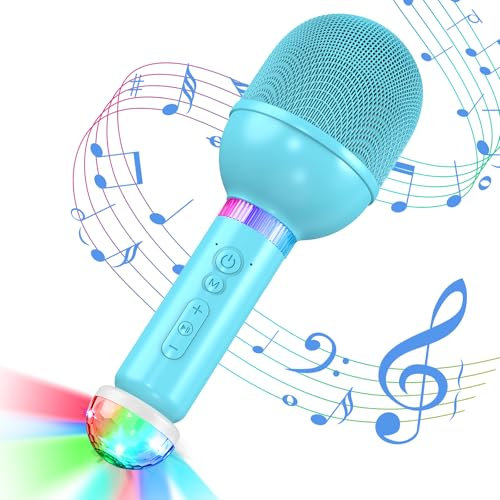 TONOR Microphone Karaoké sans Fil pour Enfants, Mini Micro Portable avec Lumières LED, Jouets pour Fille Garçon, Cadeau de Anniversaire, Noël, Compatible avec Android, iOS, PC, Bleu