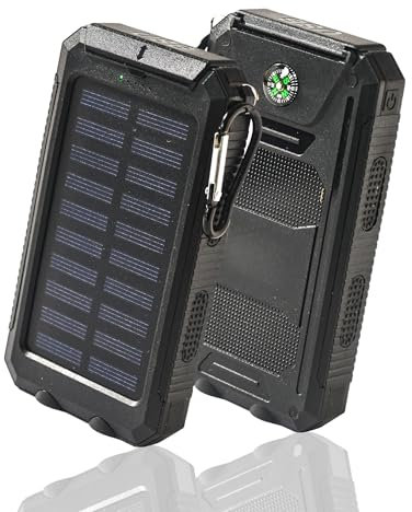 Power-Bank-Solar-Ladegerät – 8000 mAh tragbares Ladegerät, Solar-Powerbank, Dual-USB-Anschluss, integrierte LED-Taschenlampe und Kompass für Handy und elektronische Geräte, perfekt für Camping, Reisen