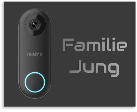 Jung Edelstahl Design Modernes V2A Edelstahl Türschild für Reolink Smarte Video Türklingel - Klingelschild 20x16 cm Haustürschild mit Namen individuell personalisierbar (Anthrazit RAL 7016)
