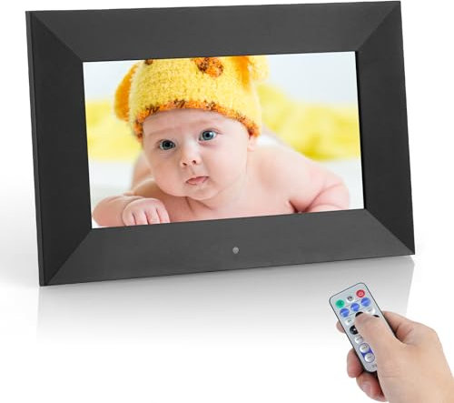 Vicloon Marco de Fotos Digital de 7 Pulgadas con Remoto, Marco de Fotos Electrónico, Admite 32 GB de Memoria, Pantalla IPS HD de 1024×600, Comparte Fotos Vídeos, Funciones de Calendario y Reloj