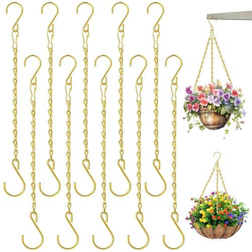 SKIPTHYBER 10 cadenas colgantes de metal, 29 cm para colgar plantas, para cestas colgantes, cadenas decorativas para comederos de pájaros, macetas, linternas, campanas de viento (dorado)