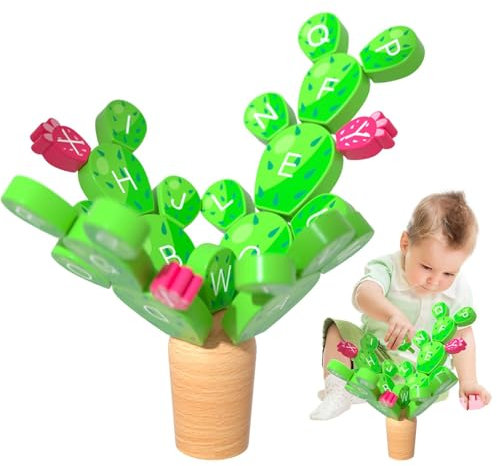 Oldmoom BALIG Cactus -Spielzeug, Kaktus -Stapel -Spielzeug - Holzkaktusspielzeug für Baby mit Alphabetdesign,Bauen von Set, lustige frühe Entwicklungstätigkeiten für Kinder, Kinder im Alter von 3 bis