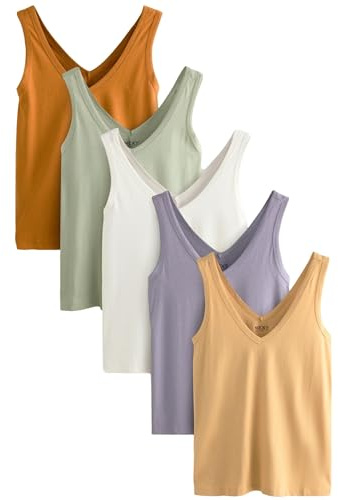 NEXT Damen 5er-Pack Lässige Trägerhemden Blue/Mauve/Pastel Green S
