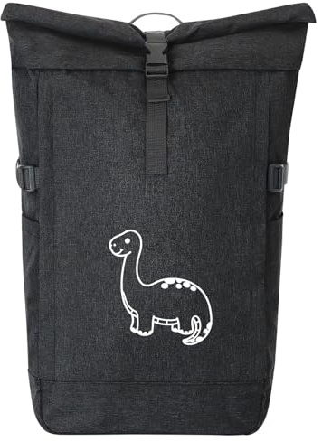 Huuraa Kurierrucksack Brontosaurus Dinosaurier 30-44 Liter Black Melange Fairtrade Rolltop Rucksack Geschenkidee