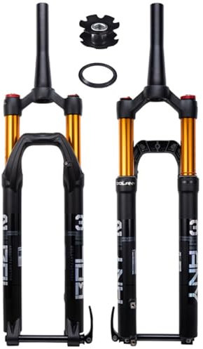 AADDFDD Fourche à Suspension pour VTT 27,5 Pouces, débattement de 120 mm, Tube Conique 1-1/8, Frein à Disque, axe traversant 100 × 15 mm, Verrouillage Manuel à Distance