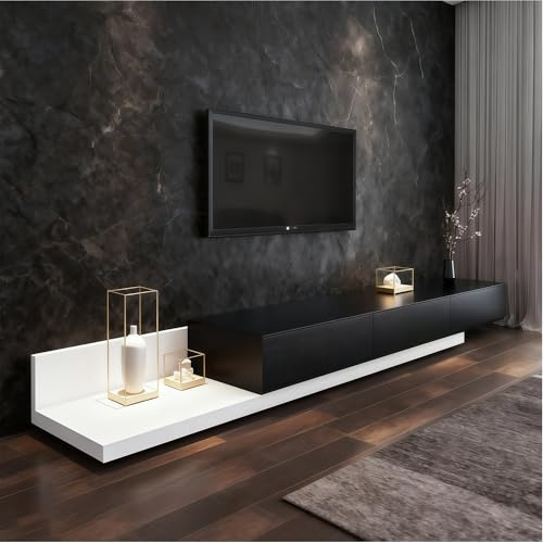 UKETO Verlängerbares Lowboard aus Holz - TV Board mit Grifflosen Schubladen
