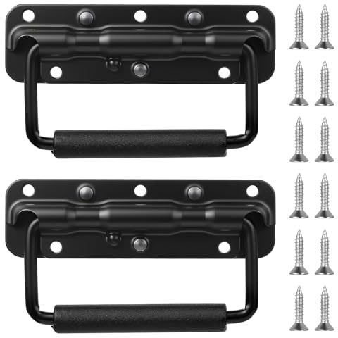 SANDUNKEJI 2 Pcs Folding Metal Chest Handles, 140mm Spring Box Handles, Pull Ring Handle Replacement for Flight Case Toolbox Storage Boxes Luggage Hardware Replacement Handle