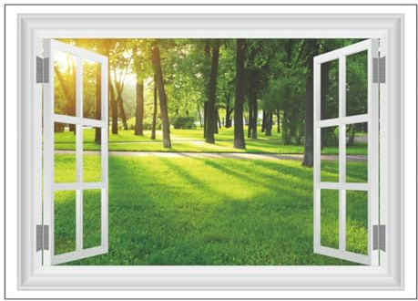 Fensteraufkleber Imitat Landschaftsdekoration Grün Pvc Selbstklebend | Abziehbar ohne Rückstände, Einfache Anbringung, Natürliche Waldansicht für Wohnräume