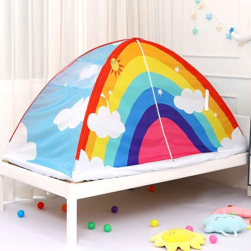 DragonNook Kinderbettzelt – Doppelbett-Spielzelt Traumspielhaus für die Schlafzimmerdekoration Indoor-Spiele Doppelbett-Baldachin (Regenbogen)