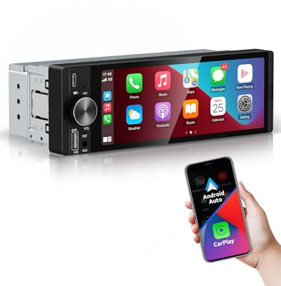 ESSGOO Single Din Car Stereo with Wireless Carplay and Android Auto | 6.36 Inch HD IPS Touchscreen, Bluetooth Head Unit Stereo with Reverse Camera Function, Voice Control, Mirror Link, FM, Type-C