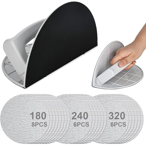 Levigatrice angolare semicircolare multifunzione con 10 fogli abrasivi autoadesivi, design ad angolo retto 90° (grana 180+240+320)