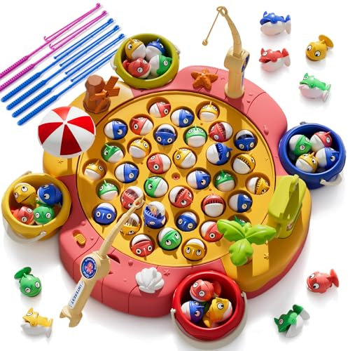 VEEVIFUN Fishing Game for Kids, Rotating Fishing Games Toys for 3 4 5 6 Year Old Girls Boys, Educational Sound Fishing Toys, Birthday Gift for 5 6 7 8 Year Old Boy Girl Toddler