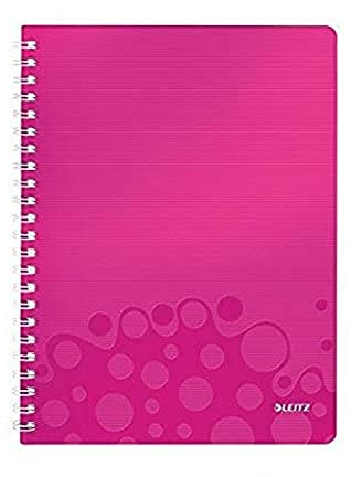 Leitz WOW Collegeblock A4 liniert, 160 Seiten, 80 Blatt FSC-zertifiziertes Papier 80 g/m², Doppelspiralbindung, PP-Einband, Notizbuch mit Sichthülle und Lineal, Für Büro oder Schule, Pink, 46370023
