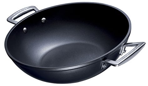 Le Creuset Wok de aluminio antiadherente, Ø 28 cm, libre de PFOA, para todas las fuentes de calor, incluso la inducción, antracita/plateado