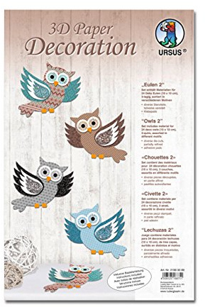 Ursus 21890099 - 3D Paper Dekoration Eulen, rosa/lila, Material für 24 Eulen, ca. 10 x 10 cm, 3 lagig, inklusive Bastelanleitung, ideal zum Dekorieren von Karten, Scrapbooking und Geschenken