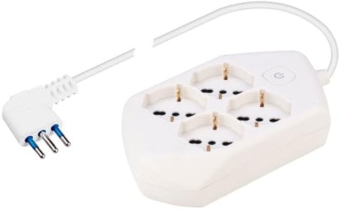 POLY POOL - PP2504XL Presa Multipla Quadrata con 4 Prese P40 Pluristandard - Ciabatta Multipresa con Spina Salvaspazio Grande 16A - Multipresa Elettrica cavo 1.5 m e Interruttore