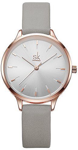 SHENGKE Female Watch Minimalist Ultra-Thin Watch 2023 Fashion Design Lady Girl Wrist Watch, 8025 Grey, Quartz Watches