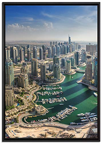 Pixxprint Dubai Hotel Burj al Arab Leinwandbild 100x70 cm im Bilderahmen, Wandbild, Schattenfugenrahmen, Kein Poster