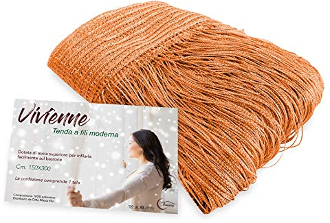 Tex family Vivienne Fadenvorhang für Tür, 150 x 300 cm, einfarbig, Orange