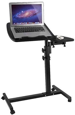Kunyoxiu Laptoptisch höhenverstellbar Notebook Ständer auch für Linkshänder Sofatisch Beistelltisch mit bremsbaren Rollen mit Ablage für Maus mit 2 Stopp-Leisten (schwarz)