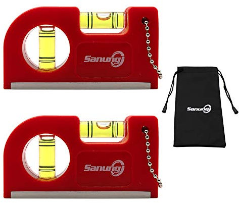 Sanung 2 Pieces Mini Magnetic Horizontal Vertical Pockets Spirit Levels with Keychain Magnetic Pocket Levels with Storage Bag Magnet Spirit Bubble Leveler for Determining Horizontal Vertical Plane