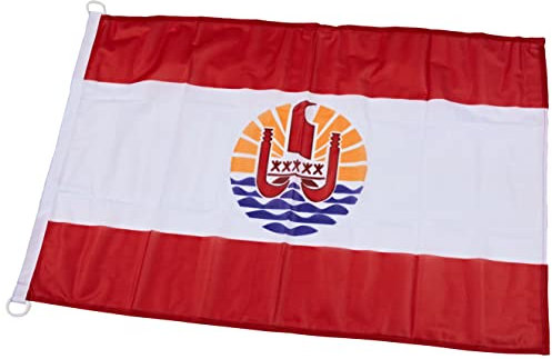 AZ FLAG - Drapeau Polynésie française Spécial Extérieur - 90x60 cm - Pavillon Nautique Polynésien - France En Maille Bloquée Avec Anneaux Plastiques Intégrés - 80g