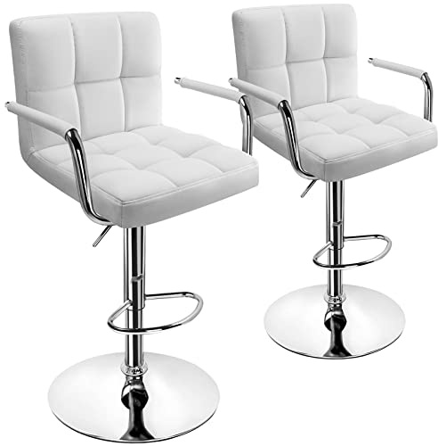 Huracan Taburetes de Bar - Juego de 2 sillas de Bar Blancas con Brazos, taburetes de Altura giratorios, con Respaldo, sillones de Isla Modernas para Cocina de 360 Grados (Blanco, 2 Piezas)