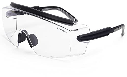 UKNOW Safety Goggles Over Glasses, Safety Glasses Anti Fog, Clear Anti-Scratch Wraparound Lens, ANSI Z87.1 Protective Eyewear