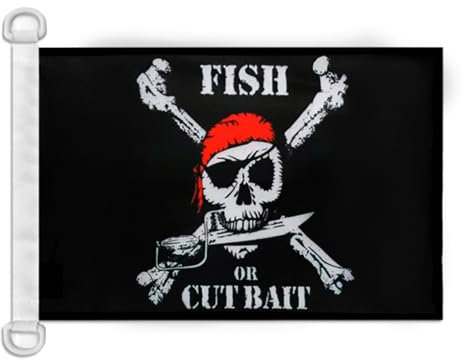 AZ FLAG Bootsflagge Pirat Bandana Fish Or Cut Bait 45x30 cm, Aussenverwendung Piraten Totenkopf Bootsfahne Aus Gestricktem Polyester Mit Plastikringen