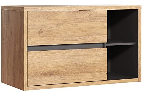 Lomadox Waschtisch 100 cm Shetland Eiche Nb. mit Graphitgrau, B/H/T: ca. 100/60/46 cm