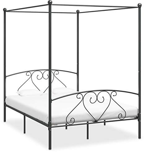MOONAIRY Himmelbett-Gestell, Kinderbett, Bettrahmen, Jugendbett, Gästebett, Grau Metall 140 x 200 cm